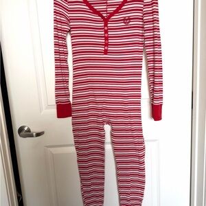 PINK Victoria’s Secret one piece pajamas red/white striped bodysuit size S